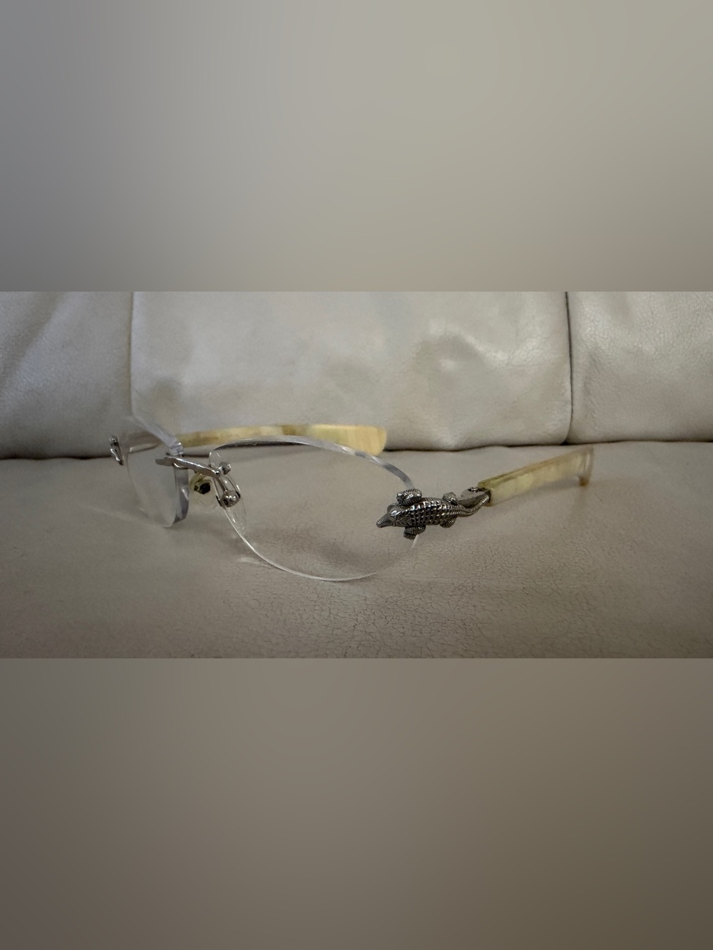 Kieselstein-Cord Thats A Croc Rimless Eyeglasses Silver Buffalo Horn Glasses